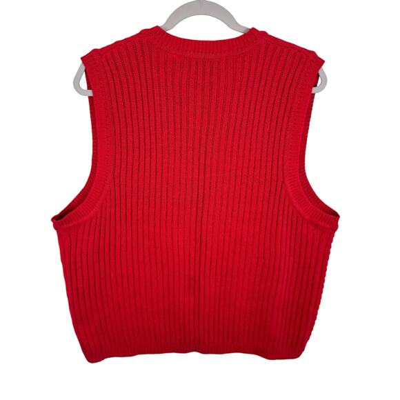 Baxter & Wells Vtg Cotton Blend Red Cable Knit V-Neck Button Up Sweater Vest L - Picture 2 of 6